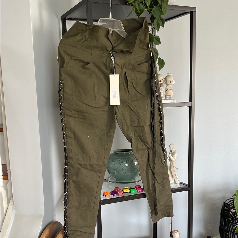 Ronny Kobo Collection Khaki Lace-Up  Pants